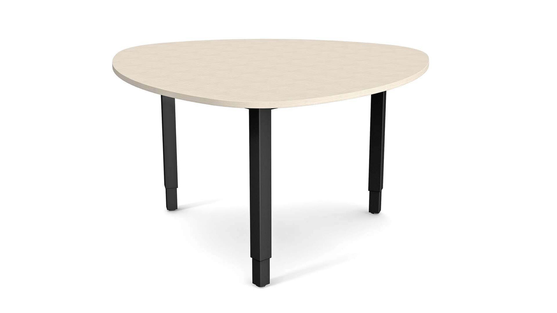 matbord i ljust trä och svart stativ, är höj och sänkbart.