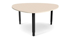 matbord i ljust trä och svart stativ, är höj och sänkbart.